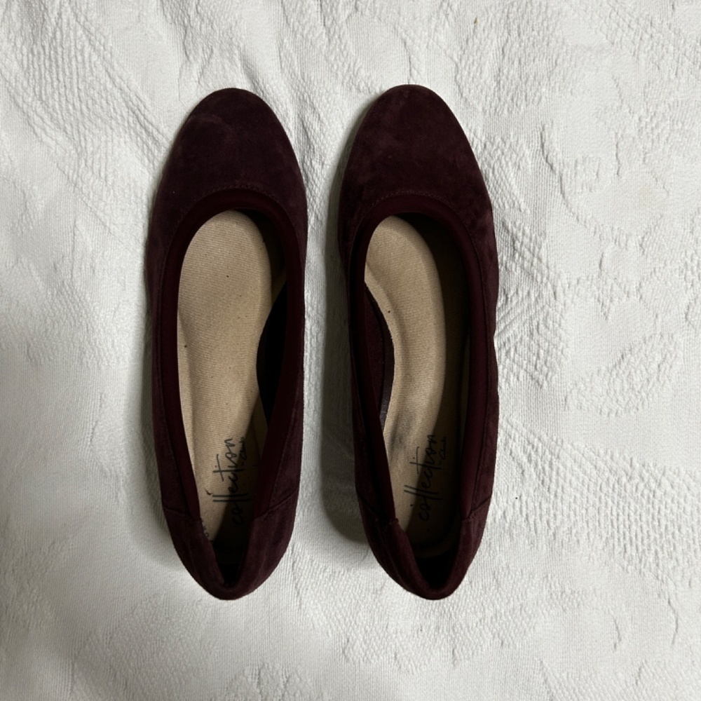 2 for $14 Clarks Women's 6.5 Wide Plum Purple Suede Like Pump Wedding Event